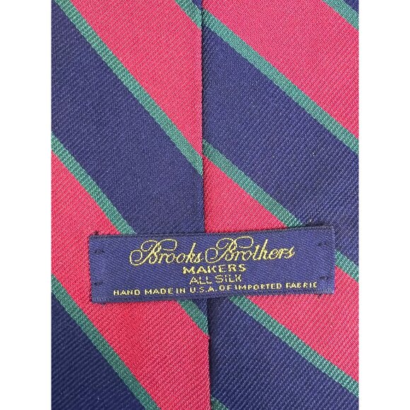 Vintage Brooks Brothers Red & Navy Striped Silk Tie Classy Business Necktie - Picture 2 of 7